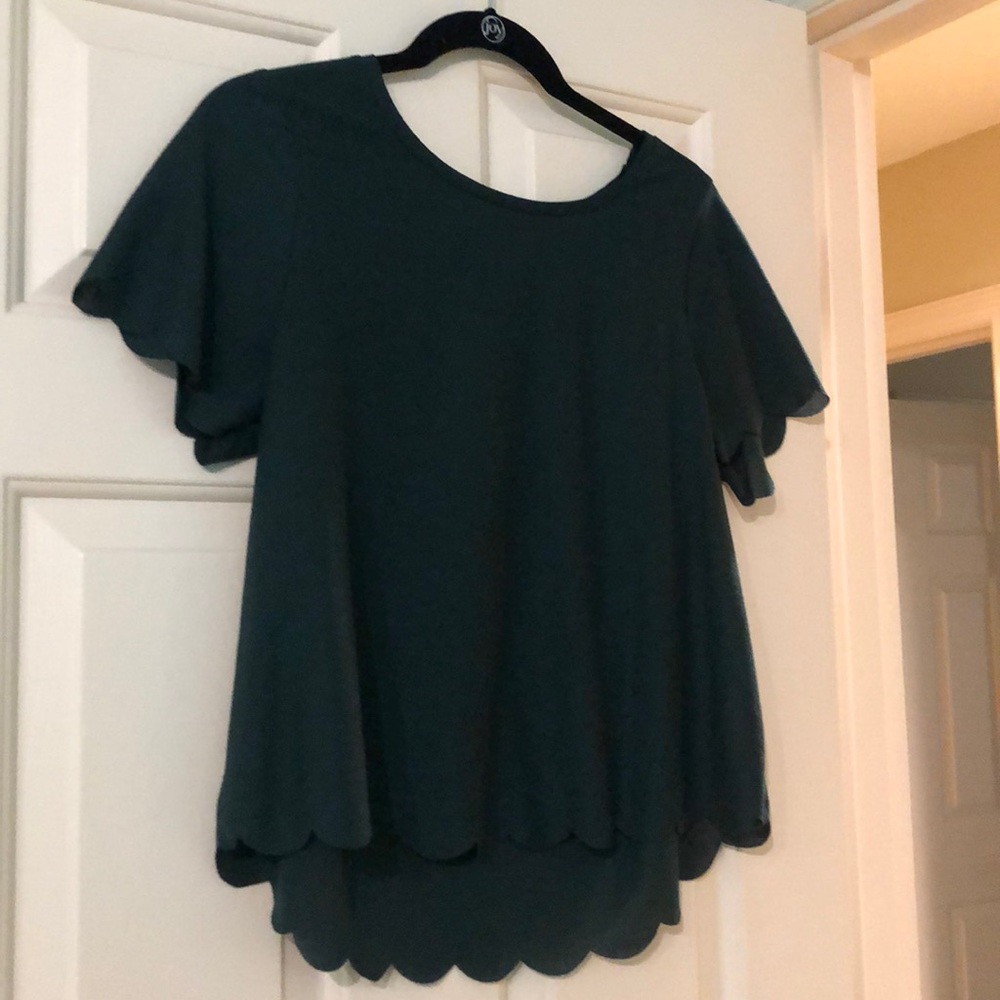 Top Shop emerald green scalloped top